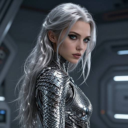 Hyperrealistic Silver Dragon Girl