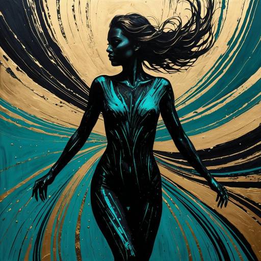 Dynamic Metallic Silhouette of Woman