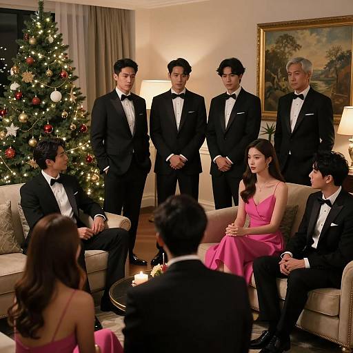 Elegant Christmas Party in Dim Lighting