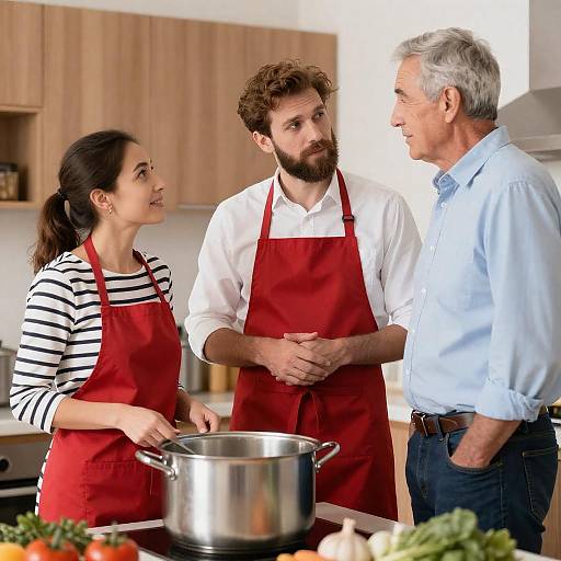 Kitchen Conversation Around Stainless Pot