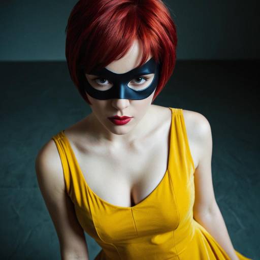 Woman in Yellow Dress with Black Mask