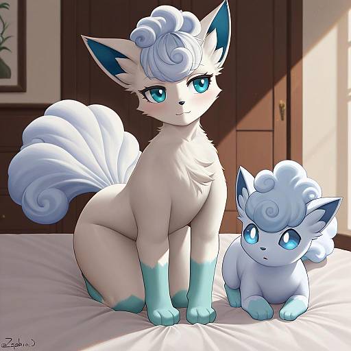 Illustration of Alolan vulpix, pokemon in the style of Zaphn