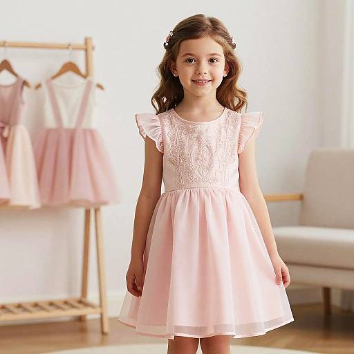 Little Girl in Pink Designer Dress
