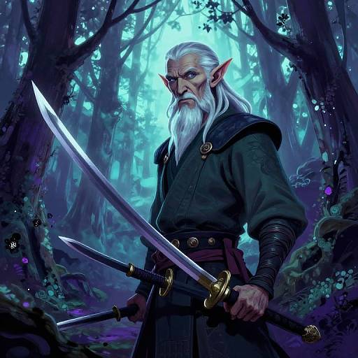 Elder Elf Samurai in Mystic Forest