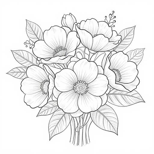 Delicate Flower Bouquet Outline Drawing