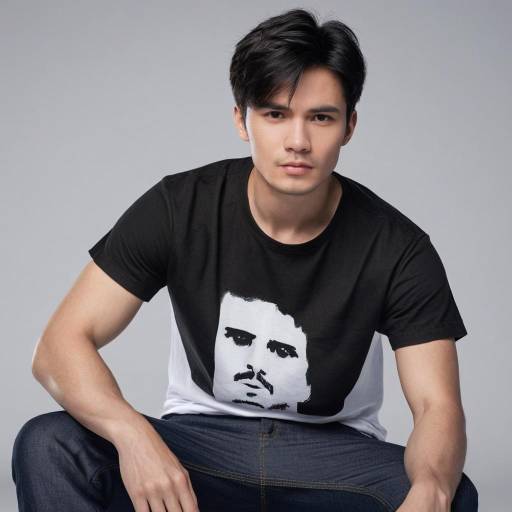 Young Man in Portrait T-Shirt Sitting