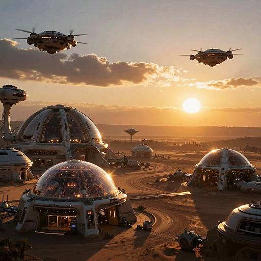 Futuristic Space Colony at Dawn