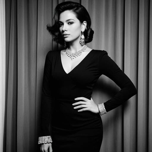 Elegant Woman in Black Dress with Jewelry