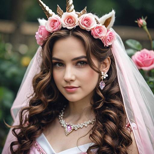 Young Woman Wearing Unicorn Flower Crown