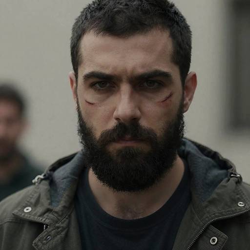 Intense Gaze of a Hooded Man