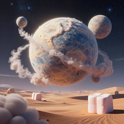 Surreal 3D Cosmic Marshmallow Planets