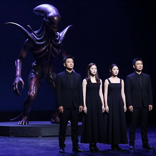 Four Figures with Alien on Stage
