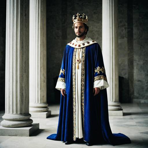 Man in French King Costume with Crown and Robe