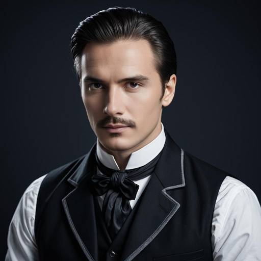 Portrait of Man in Traditional Dark Suit with Cravat