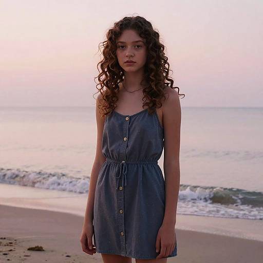 Curly Shag Hairstyle Beach Portrait