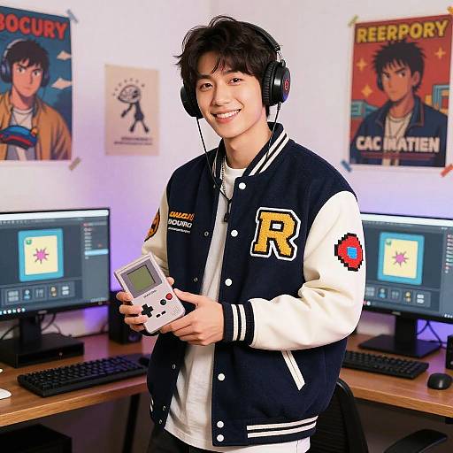 Retro Gaming Streamer in Cozy Room