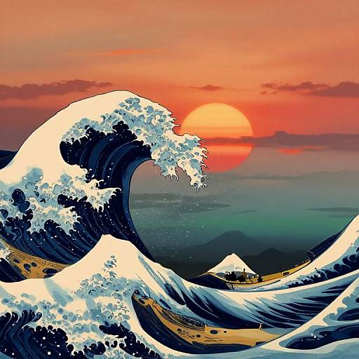 Twilight Seascape Inspired by Hokusai