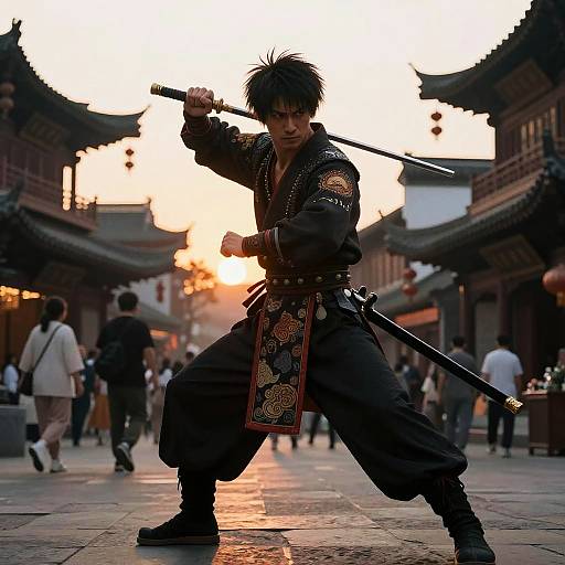 Chinese Eren Yeager Warrior at Sunset