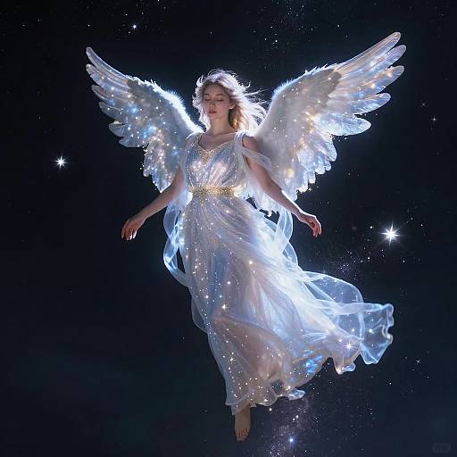 Angelical Being Descending from Starry Sky