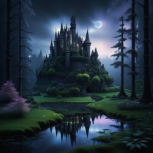 Enchanted Forest with Dark Fairy Castle