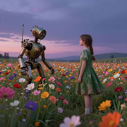 Ethereal Steampunk Girl in Flower Field