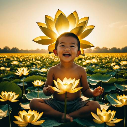 Joyful Child on Glowing Lotus Flower Joyful Child on Glowing Lotus Flower