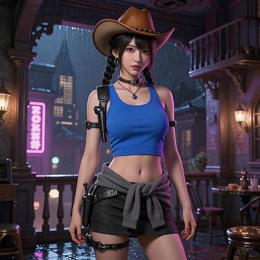 Neon Night Cowboy Shot in Mansion