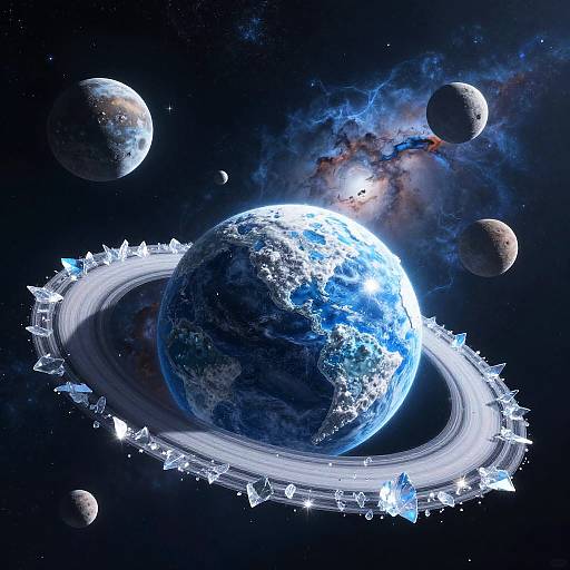Majestic Blue Planet with Ice Rings