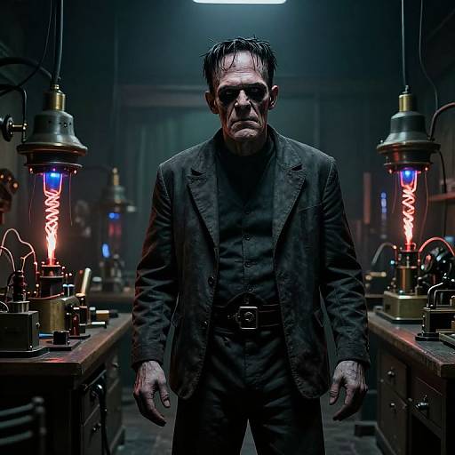 Menacing Frankenstein in Victorian Lab