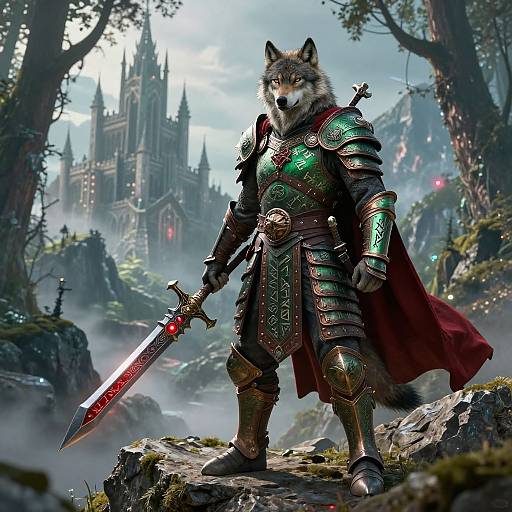 Norse Wolf Warrior in Mystical Landscape