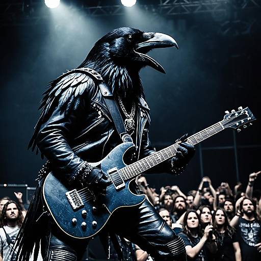 Anthropomorphic Raven Rock Star Playing Guitar