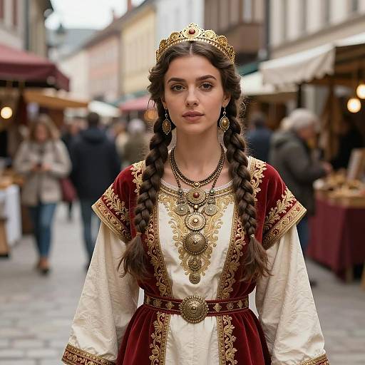 Medieval Costume in a Bustling Market