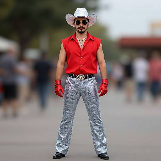 Stylish Man in Disco Cowboy Outfit