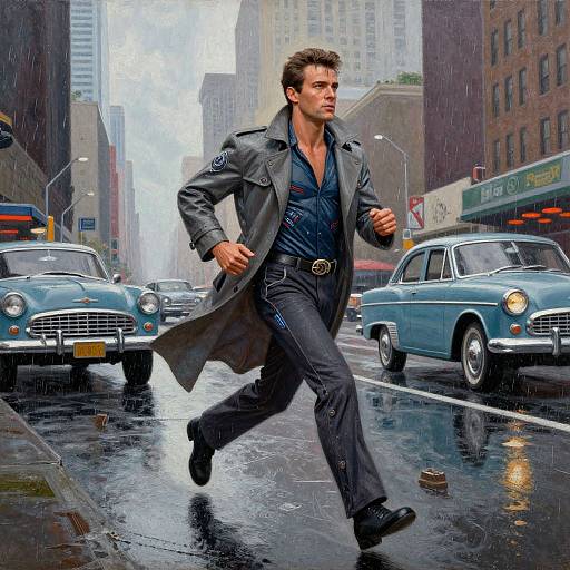 Cyberpunk Pin-Up Man in Rain