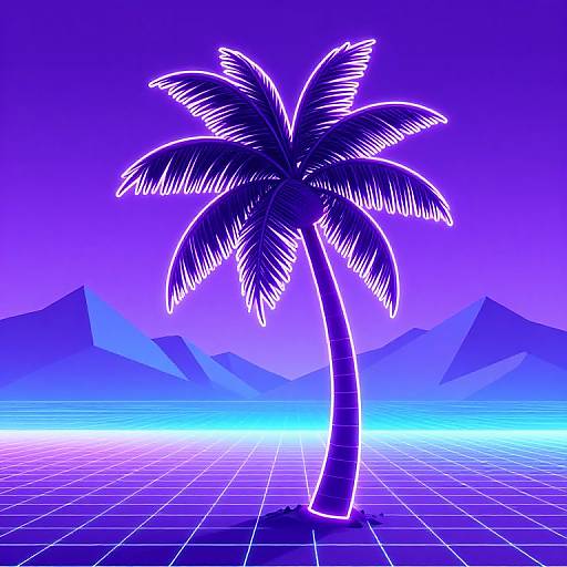 Neon Retro Palm Tree Synthwave Scene