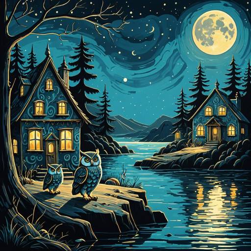 Surreal Owl in Enchanted Forest Artwork