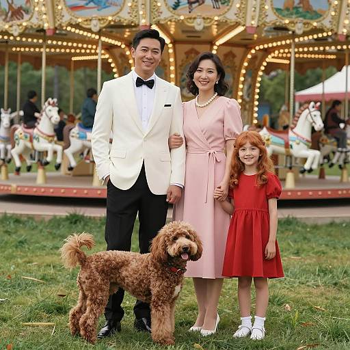 Joyful Family Portrait at Carousel