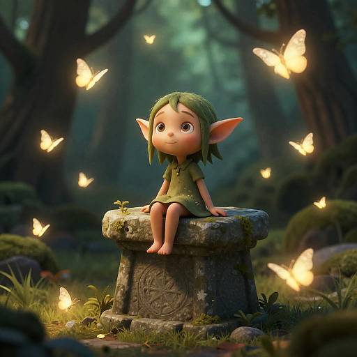 Whimsical Woodland Elf with Glowing Moths
