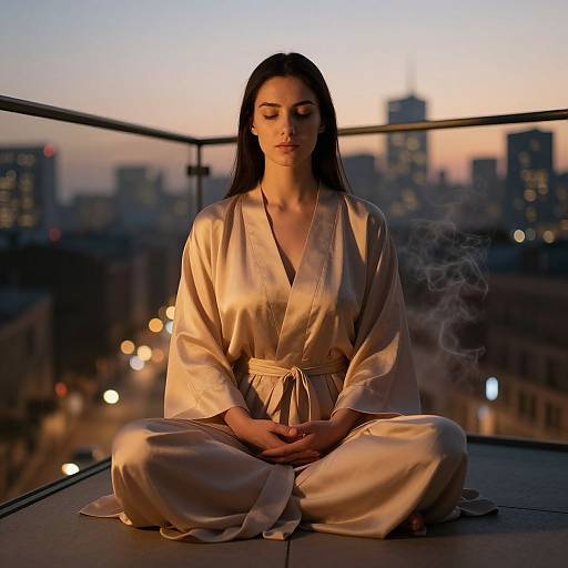 Modern Woman Meditative Balcony Scene