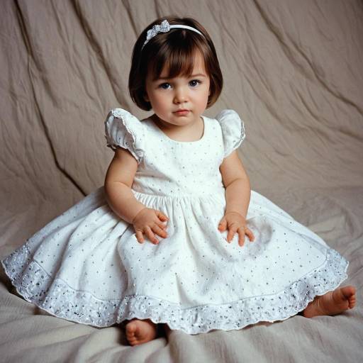 Toddler Girl in White Dress Sitting