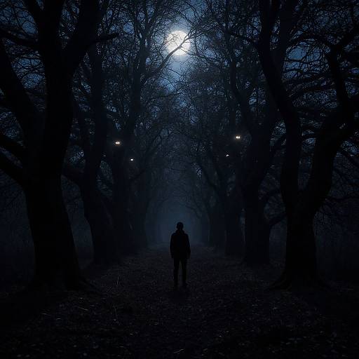 Man in Moonlit Haunted Forest