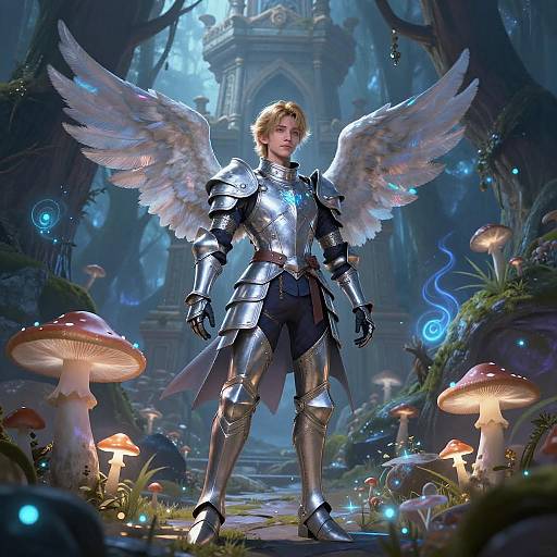 Enchanting Winged Sorcerer in Glowing Cavern