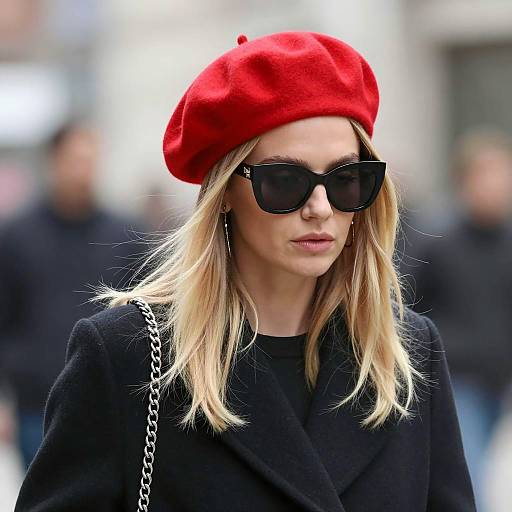 Chic Woman in Red Beret and Sunglasses