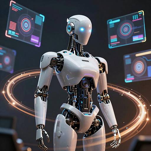 Robotic Artist Amid Holographic Projections