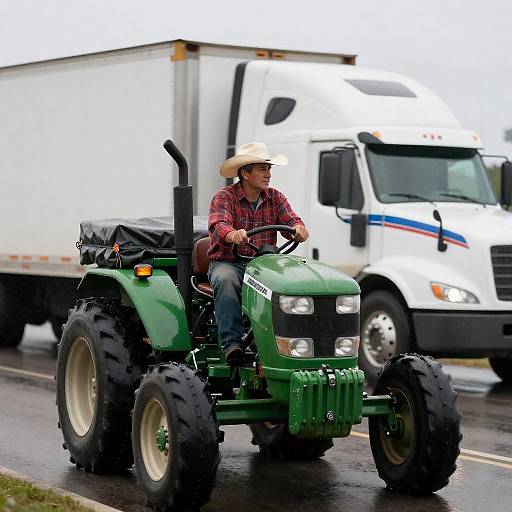 Middle-Aged Man Driving a Green Tractor