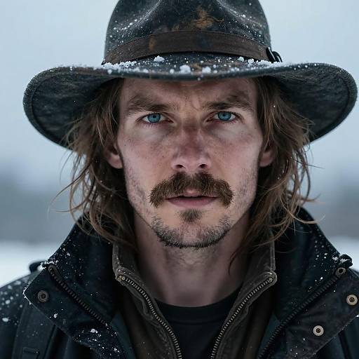 Rugged Man in Snowy Winter Attire