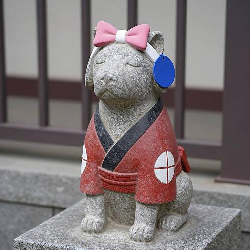 Stone Dog Statue in Kimono with Headband
