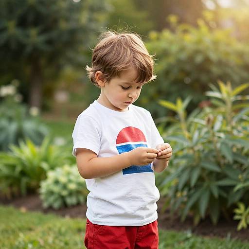 Young Boy in Lush Garden