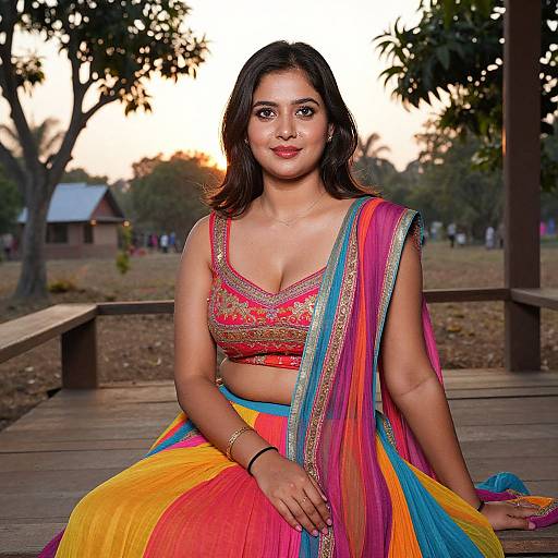 Elegant Indian Woman in Ghagra at Sunset