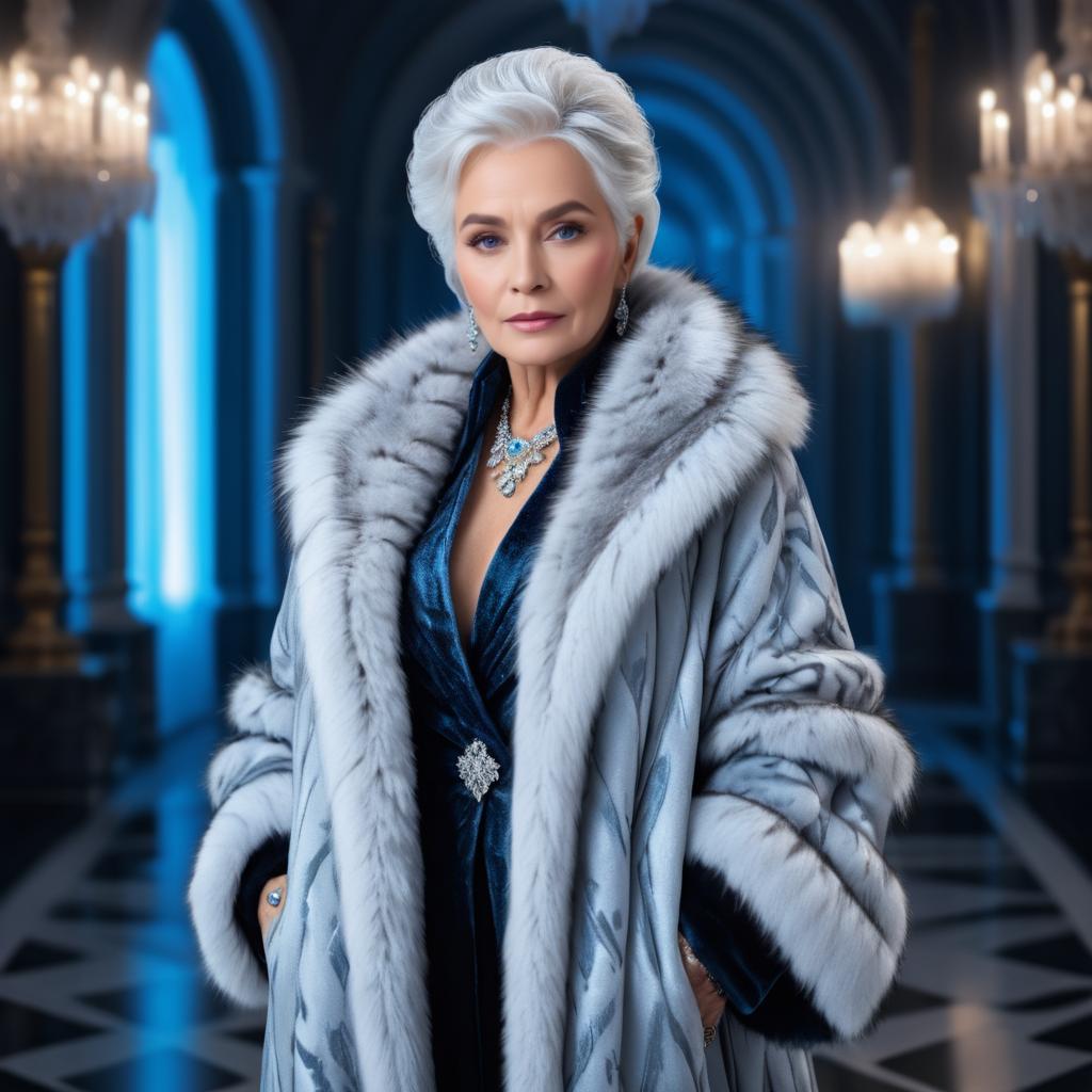 Elegant Older Woman in Luxurious Fur Coat